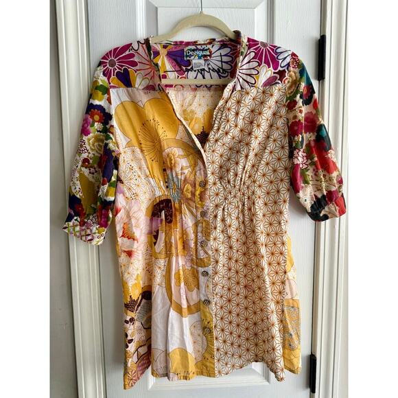 Desigual V Neck Button Up Tunic Lightweight Cotton Top size Small - Picture 1 of 6
